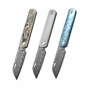 Outdoor Camping Folding Pocket Knife - Damascus Pattern Steel, Titanium Handle - Pocket Utility Tool - Style 7420