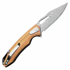 Outdoor EDC Folding Pocket Knife - VG10 Damascus Blade, Wood-Tone G10 Handle - Style 4104