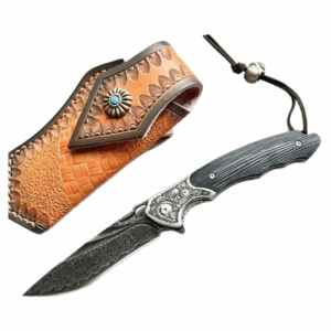 Outdoor Camping Folding Pocket Knife - Ebony Handle Stonewashed Utility Tool - Style 6224