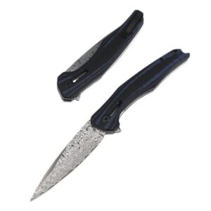 Black and Blue Damascus Outdoor Folding Knife