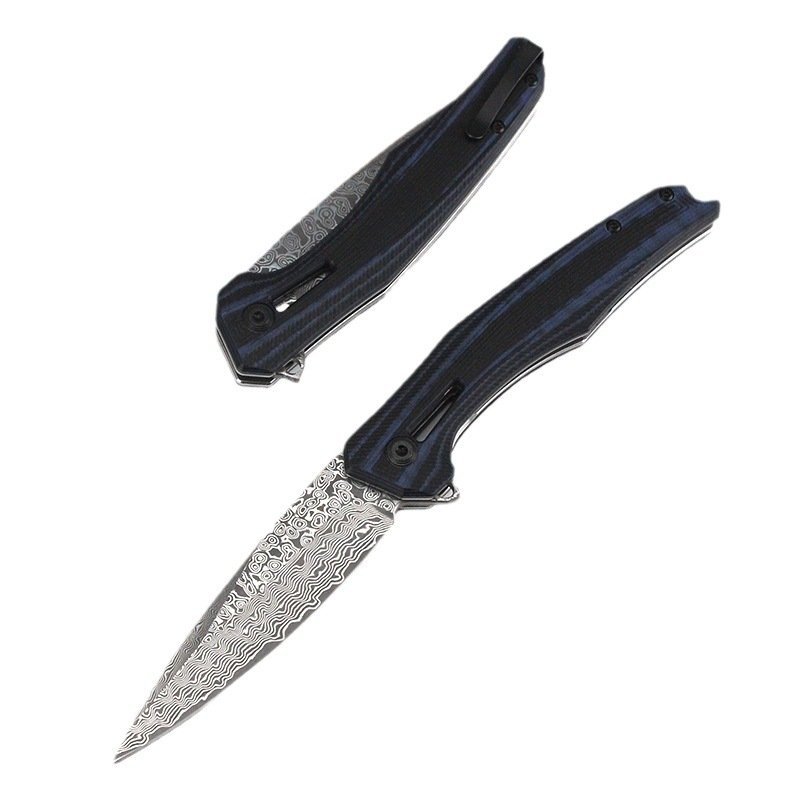 black-and-blue-damascus-outdoor-folding-knife Black and Blue Damascus Outdoor Folding Knife