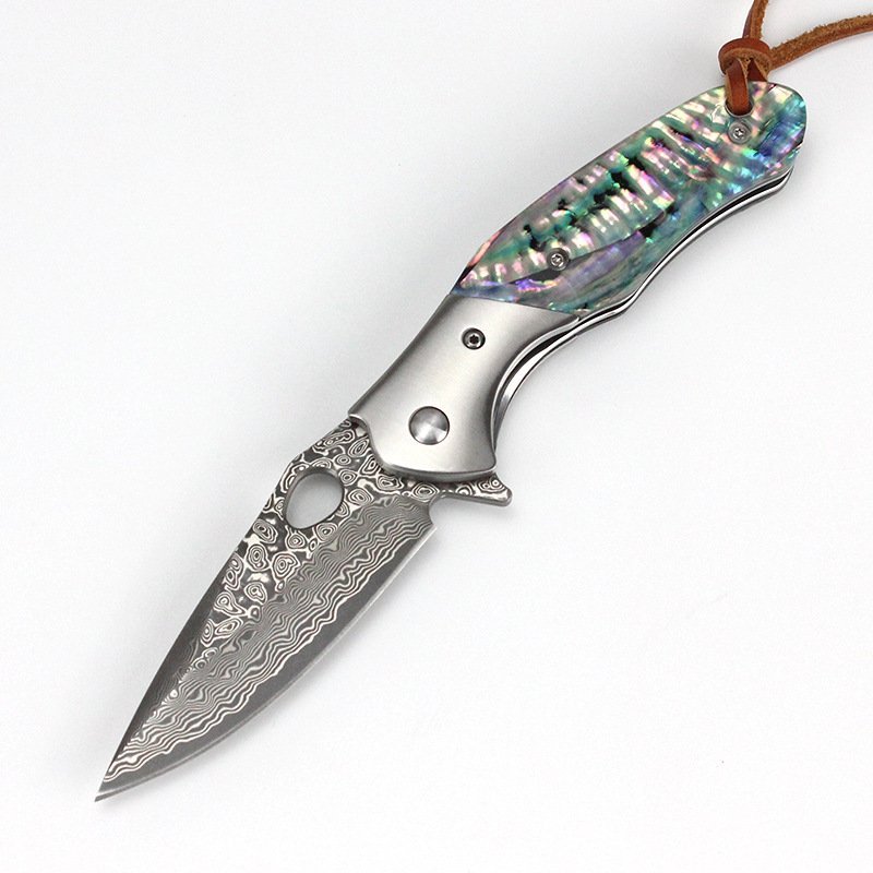 Sandalwood Handle Damascus Folding Knife detail image