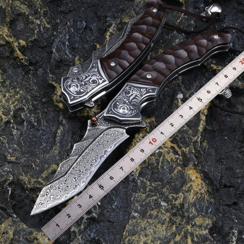 engraved-wood-handle-outdoor-edc-folding-knife Engraved Wood Handle Outdoor EDC Folding Knife