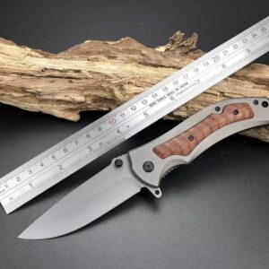 Outdoor EDC Folding Knife with Wood Handle