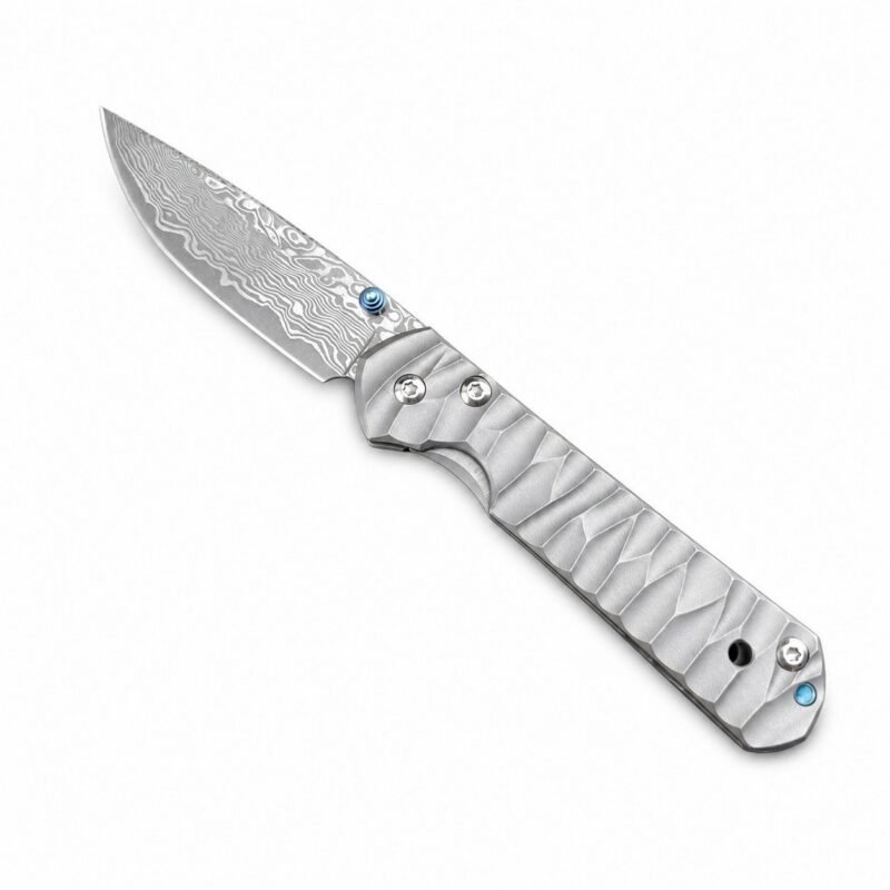E119 Big Damascus Small Sand Titanium Handle Folding Knife